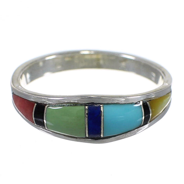 Multicolor Inlay Silver Southwestern Ring Size 6-3/4 QX77963